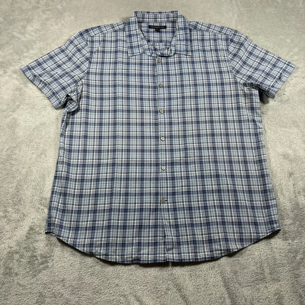 John Varvatos Button Down Shirt Mens‎ XL Blue Plaid Short Sleeve Summer
